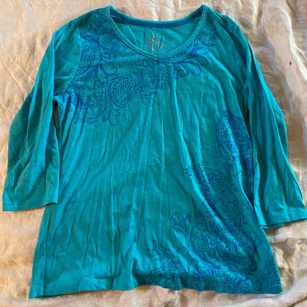 Blue Boho Mandala Hippie 3/4 Sleeve Printed Tee